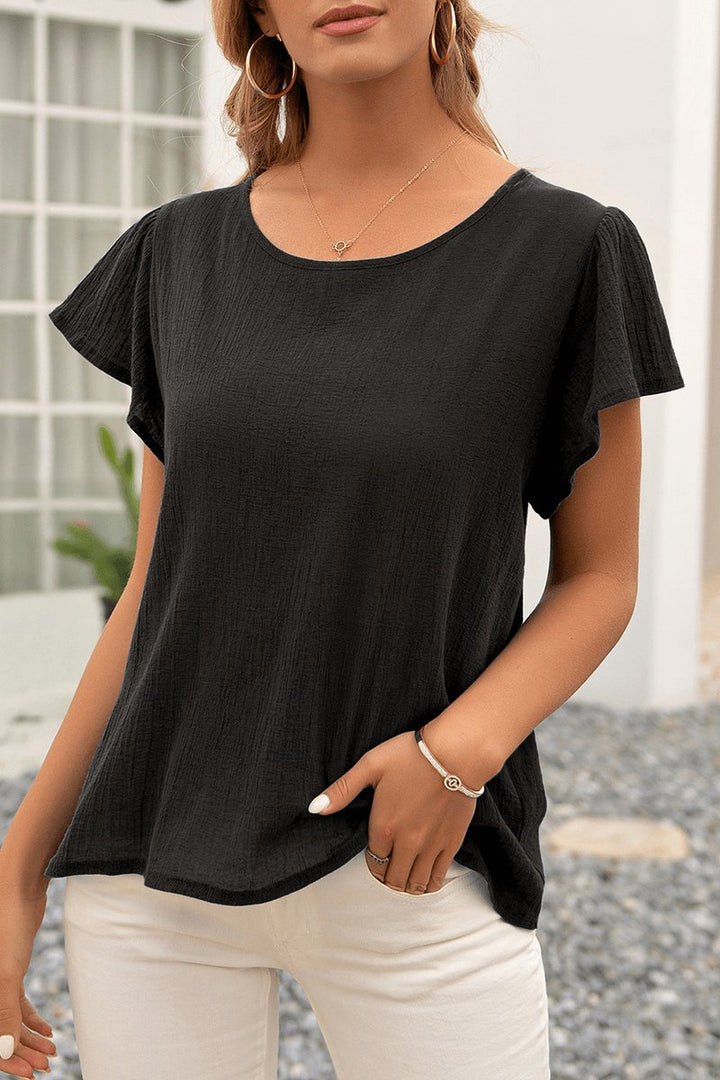 Sophie | Women's Relaxed Fit Crinkle Textured Flutter Sleeve Blouse