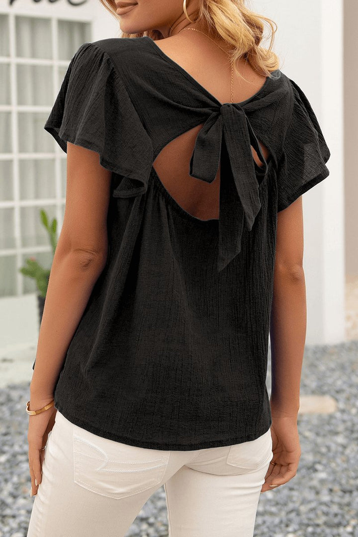Sophie | Women's Relaxed Fit Crinkle Textured Flutter Sleeve Blouse