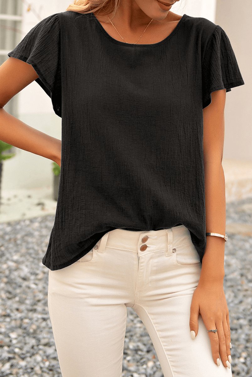Sophie | Women's Relaxed Fit Crinkle Textured Flutter Sleeve Blouse