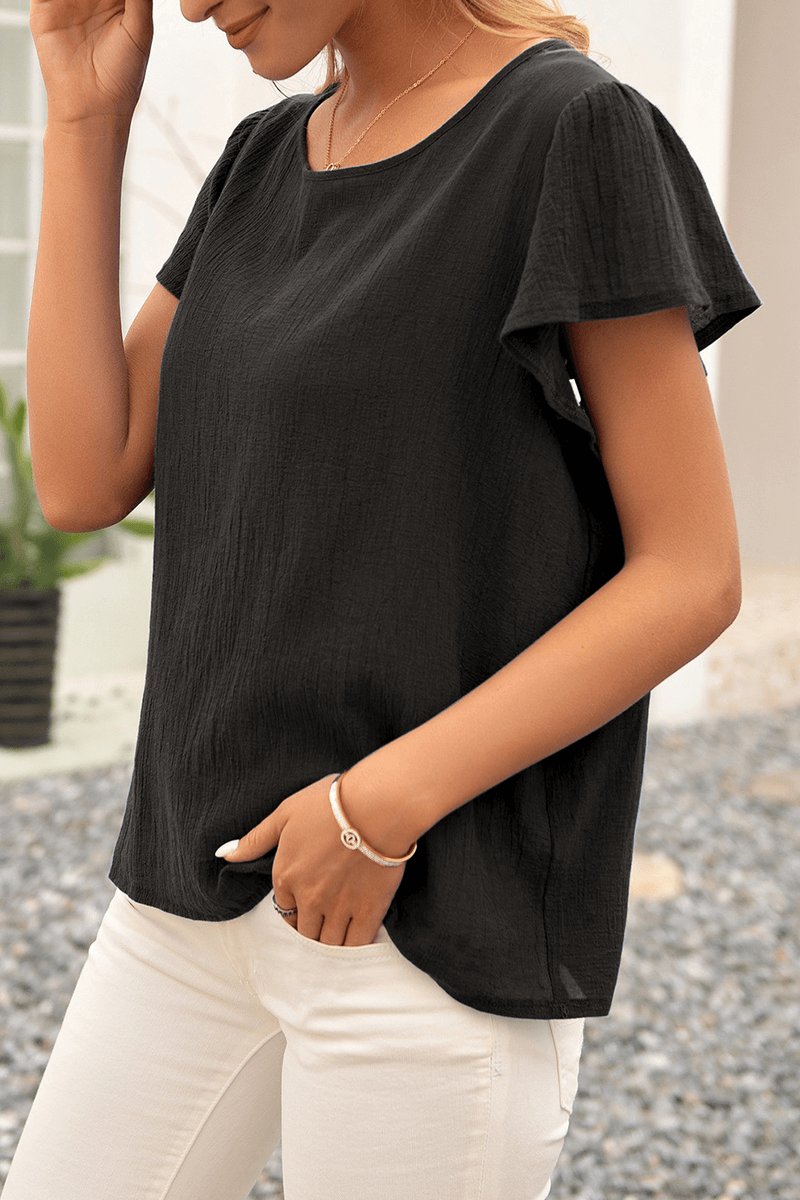Sophie | Women's Relaxed Fit Crinkle Textured Flutter Sleeve Blouse
