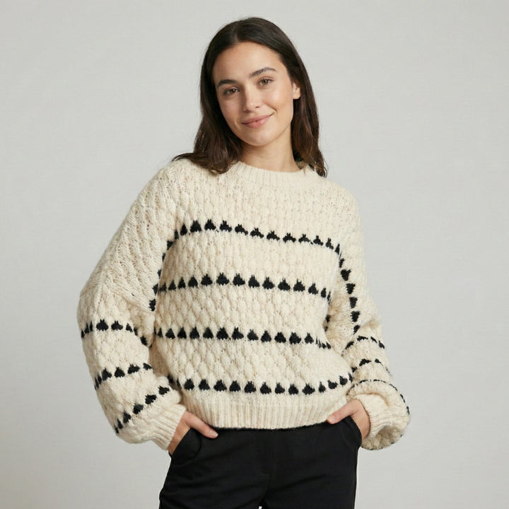 Ivy | Women's Relaxed-Fit Knitted Jumper Geometric Stripe Diamond Texture