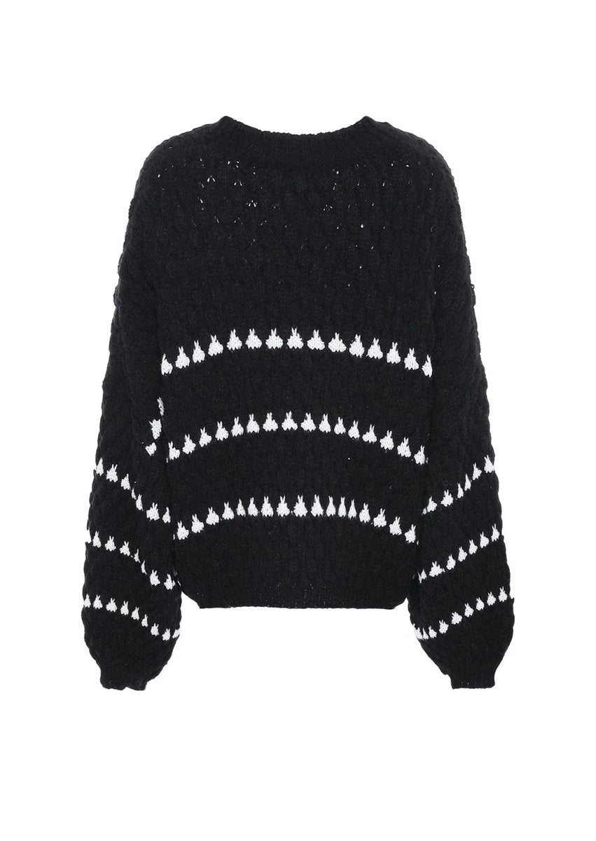 Ivy | Women's Relaxed-Fit Knitted Jumper Geometric Stripe Diamond Texture