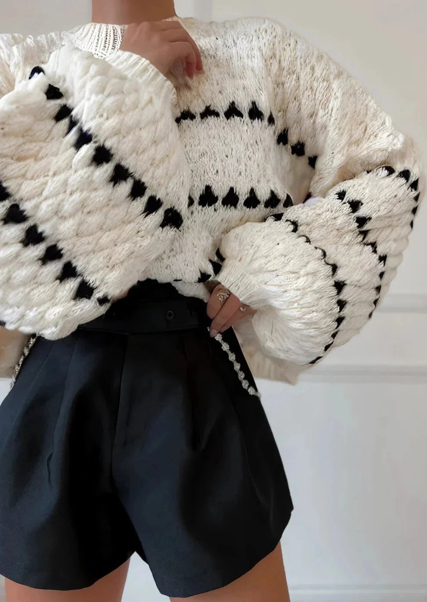 Ivy | Women's Relaxed-Fit Knitted Jumper Geometric Stripe Diamond Texture
