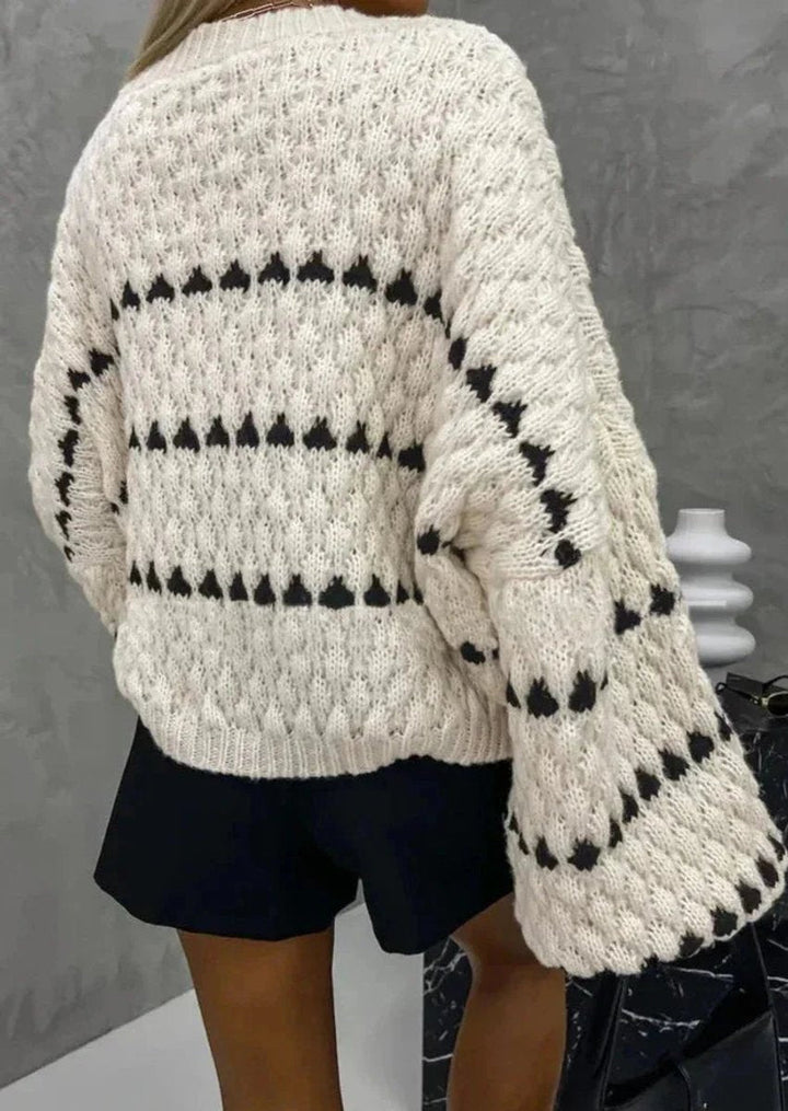 Ivy | Women's Relaxed-Fit Knitted Jumper Geometric Stripe Diamond Texture