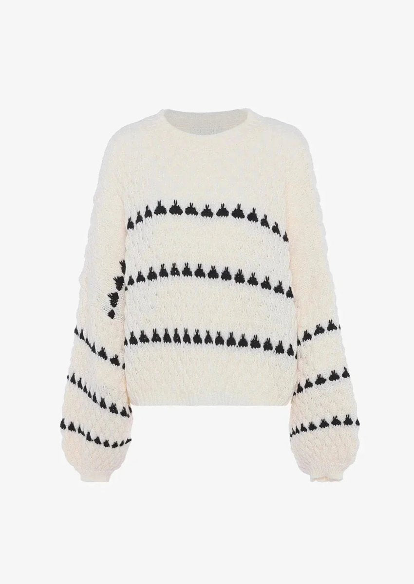 Ivy | Women's Relaxed-Fit Knitted Jumper Geometric Stripe Diamond Texture