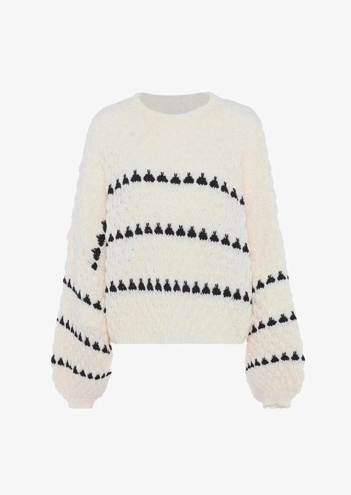Ivy | Women's Relaxed-Fit Knitted Jumper Geometric Stripe Diamond Texture