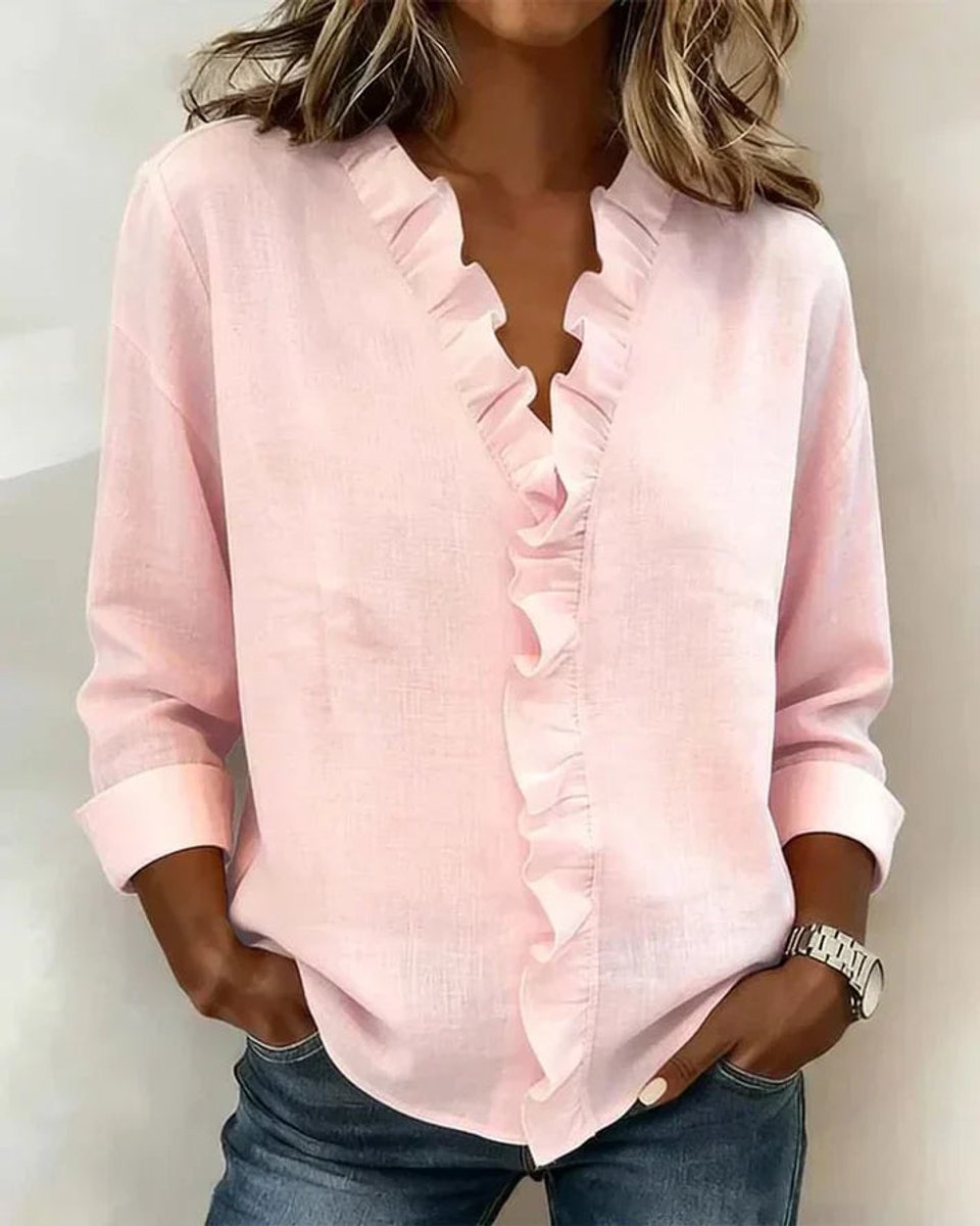 Freya | Women's Relaxed-Fit Ruffle V-Neck Long-Sleeve Blouse