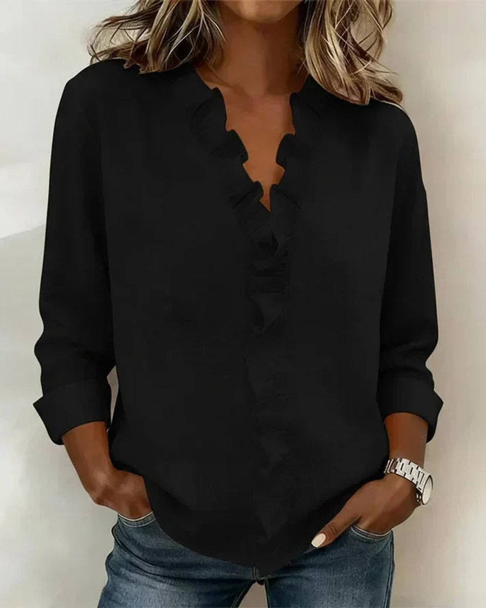Freya | Women's Relaxed-Fit Ruffle V-Neck Long-Sleeve Blouse