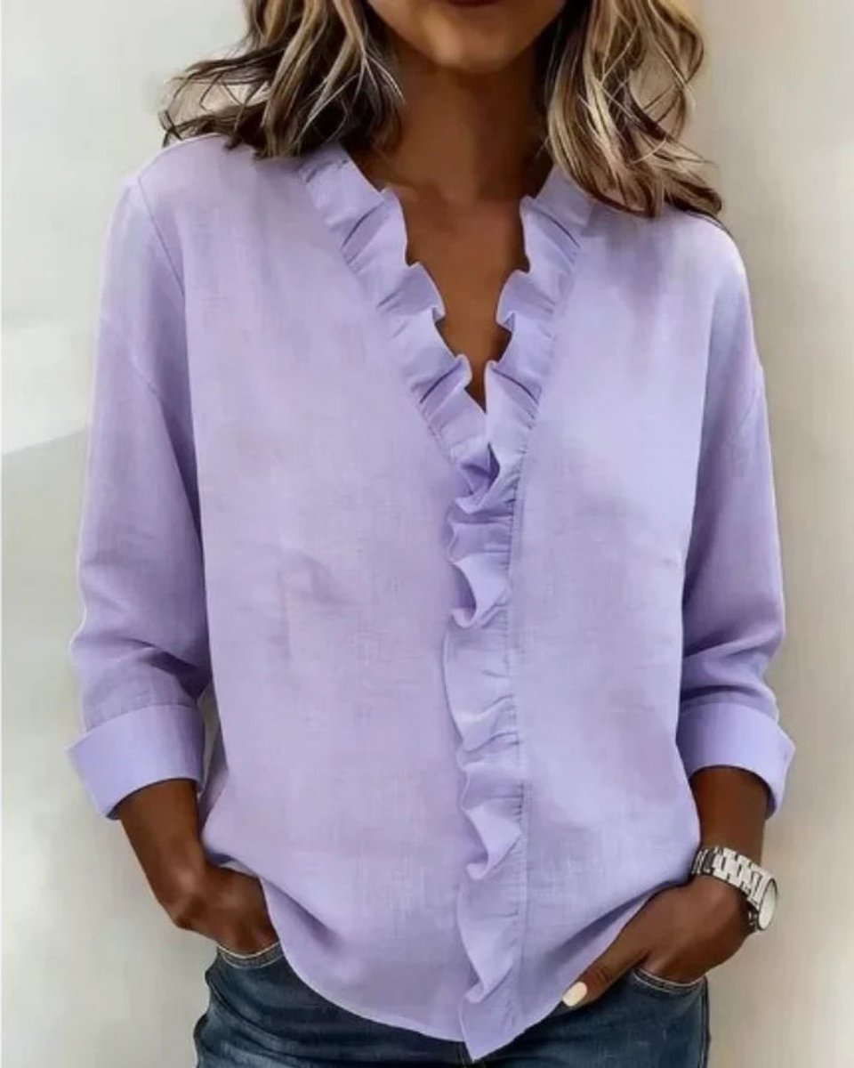Freya | Women's Relaxed-Fit Ruffle V-Neck Long-Sleeve Blouse
