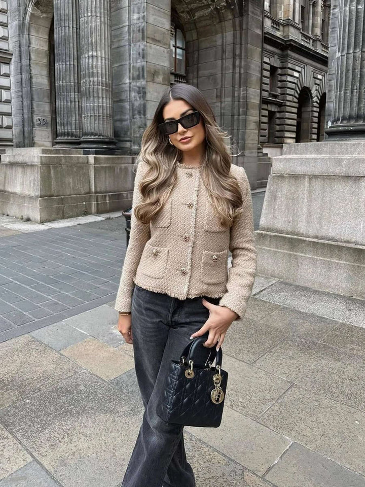 Florence | Women's Relaxed-Fit Tweed Coat Jacket Gold-Button Outerwear