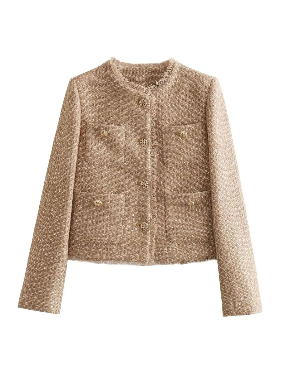 Florence | Women's Relaxed-Fit Tweed Coat Jacket Gold-Button Outerwear