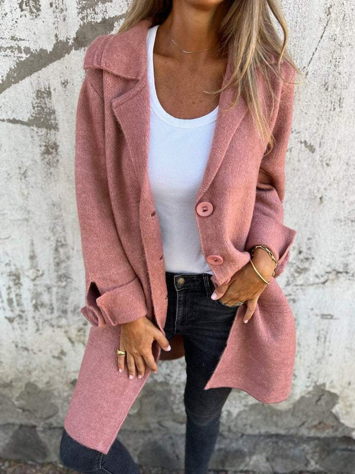 Sophie | Women's Relaxed Longline Button-Front Wool Coat Lapel