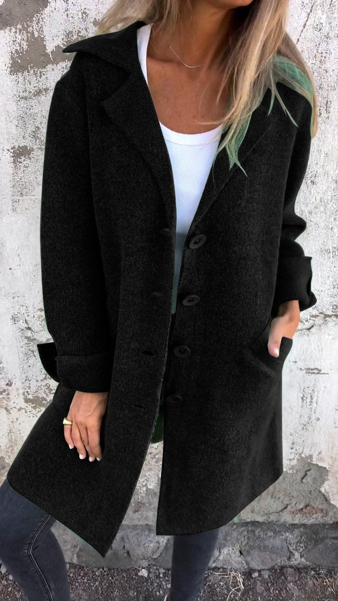 Sophie | Women's Relaxed Longline Button-Front Wool Coat Lapel