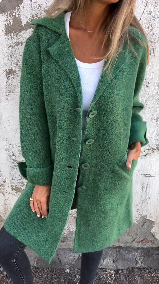 Sophie | Women's Relaxed Longline Button-Front Wool Coat Lapel