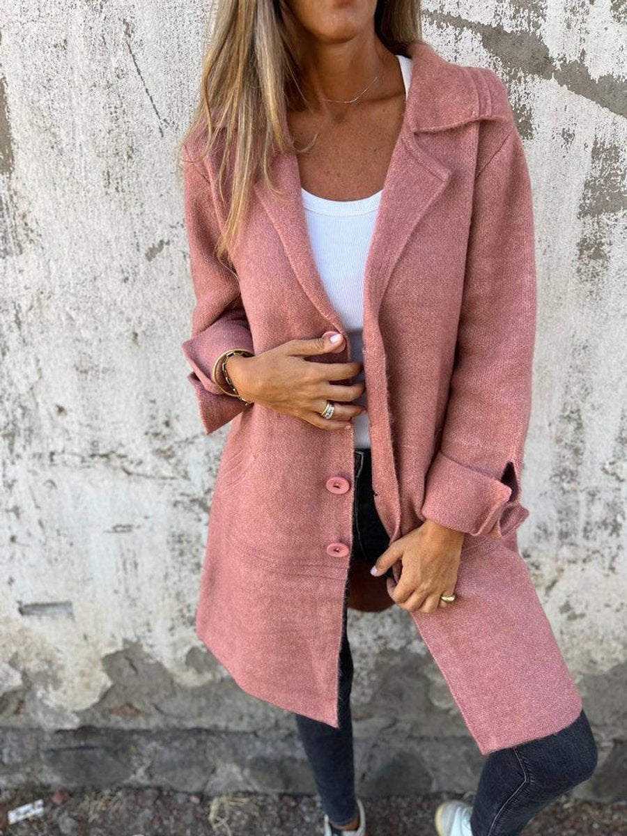 Sophie | Women's Relaxed Longline Button-Front Wool Coat Lapel