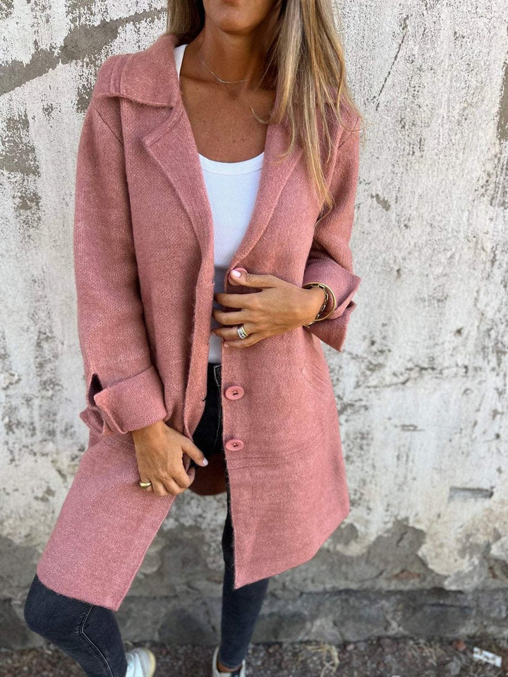 Sophie | Women's Relaxed Longline Button-Front Wool Coat Lapel
