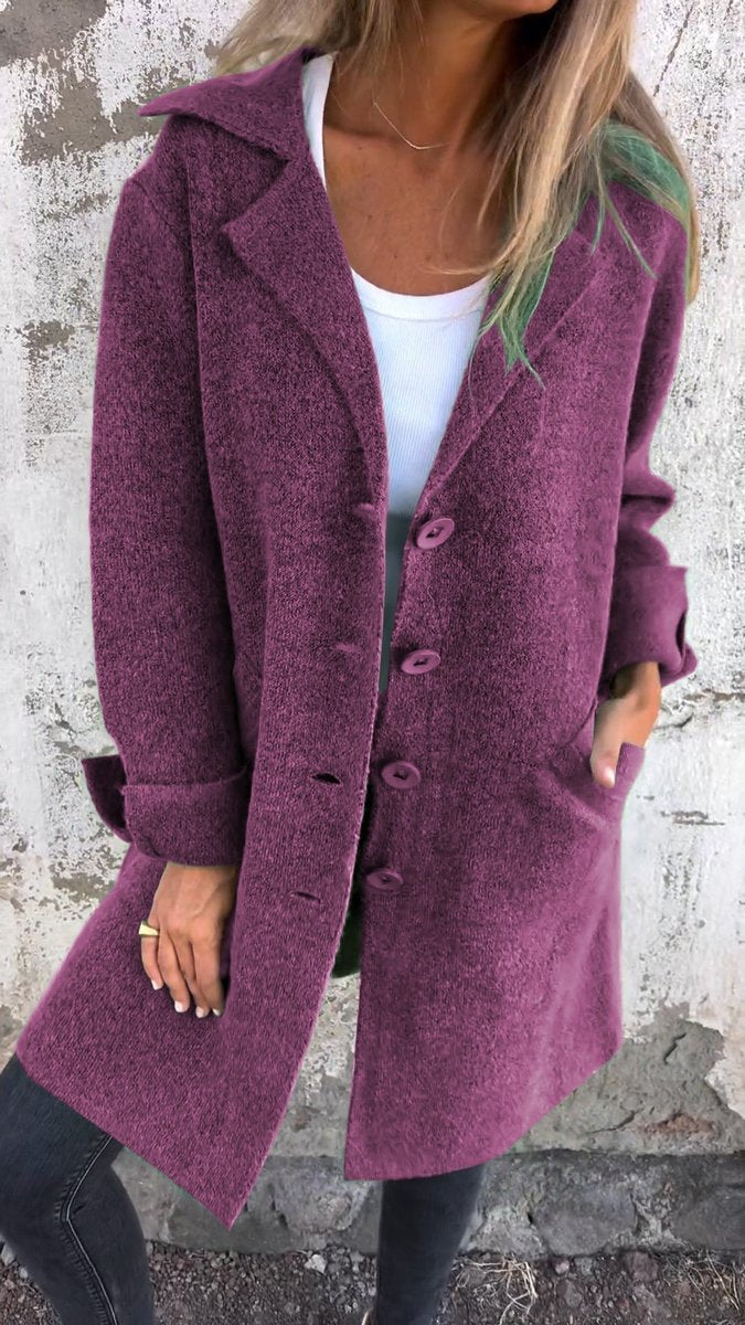 Sophie | Women's Relaxed Longline Button-Front Wool Coat Lapel