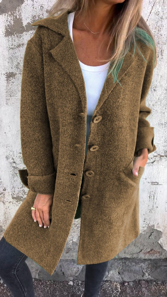 Sophie | Women's Relaxed Longline Button-Front Wool Coat Lapel
