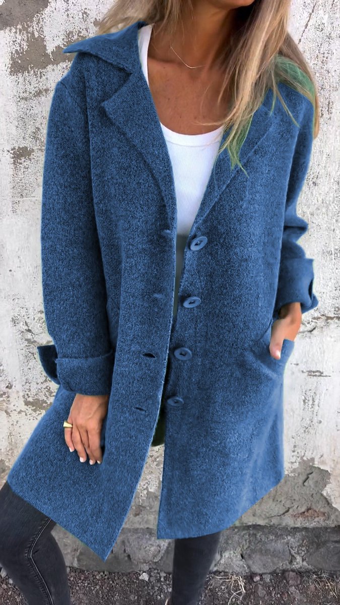 Sophie | Women's Relaxed Longline Button-Front Wool Coat Lapel