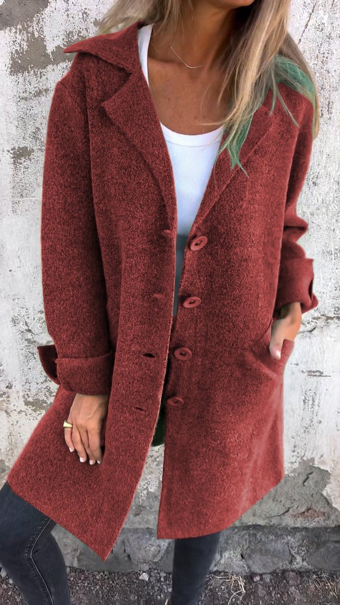 Sophie | Women's Relaxed Longline Button-Front Wool Coat Lapel