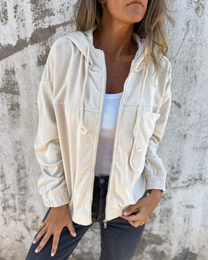 Sophie | Women's Retro Corduroy Hooded Zip-Up Coat Jacket
