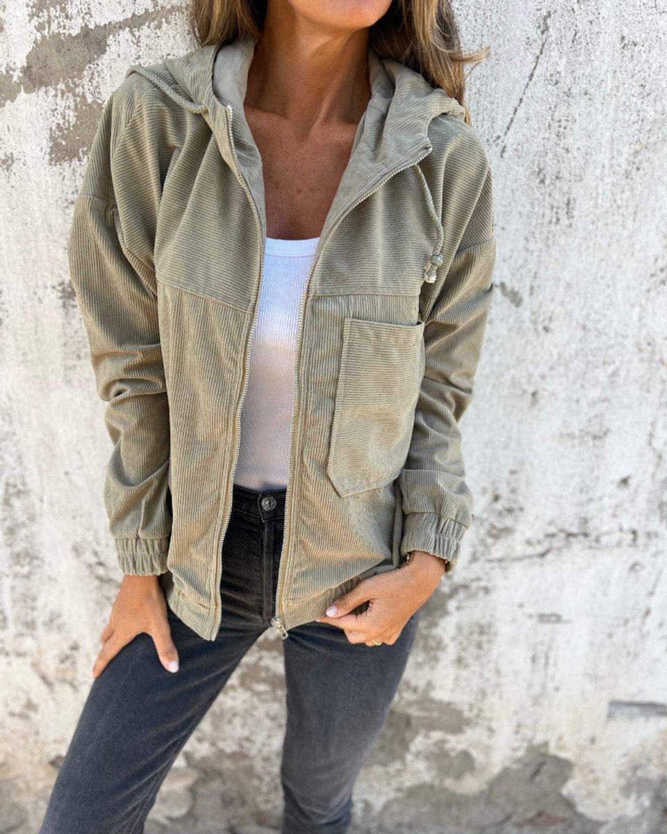 Sophie | Women's Retro Corduroy Hooded Zip-Up Coat Jacket