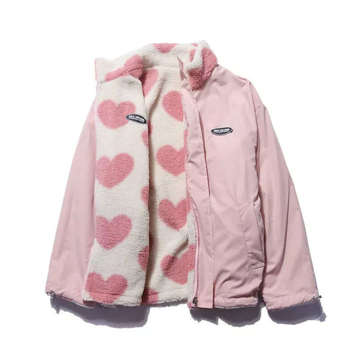 Amelia | Women's Reversible Heart-Print Fleece Lined Coat