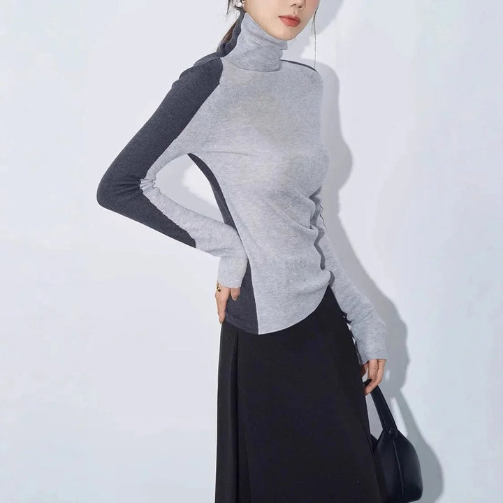 Aria | Women's Roll Neck Knitted Jumper Contrast Sleeves Slim Fit