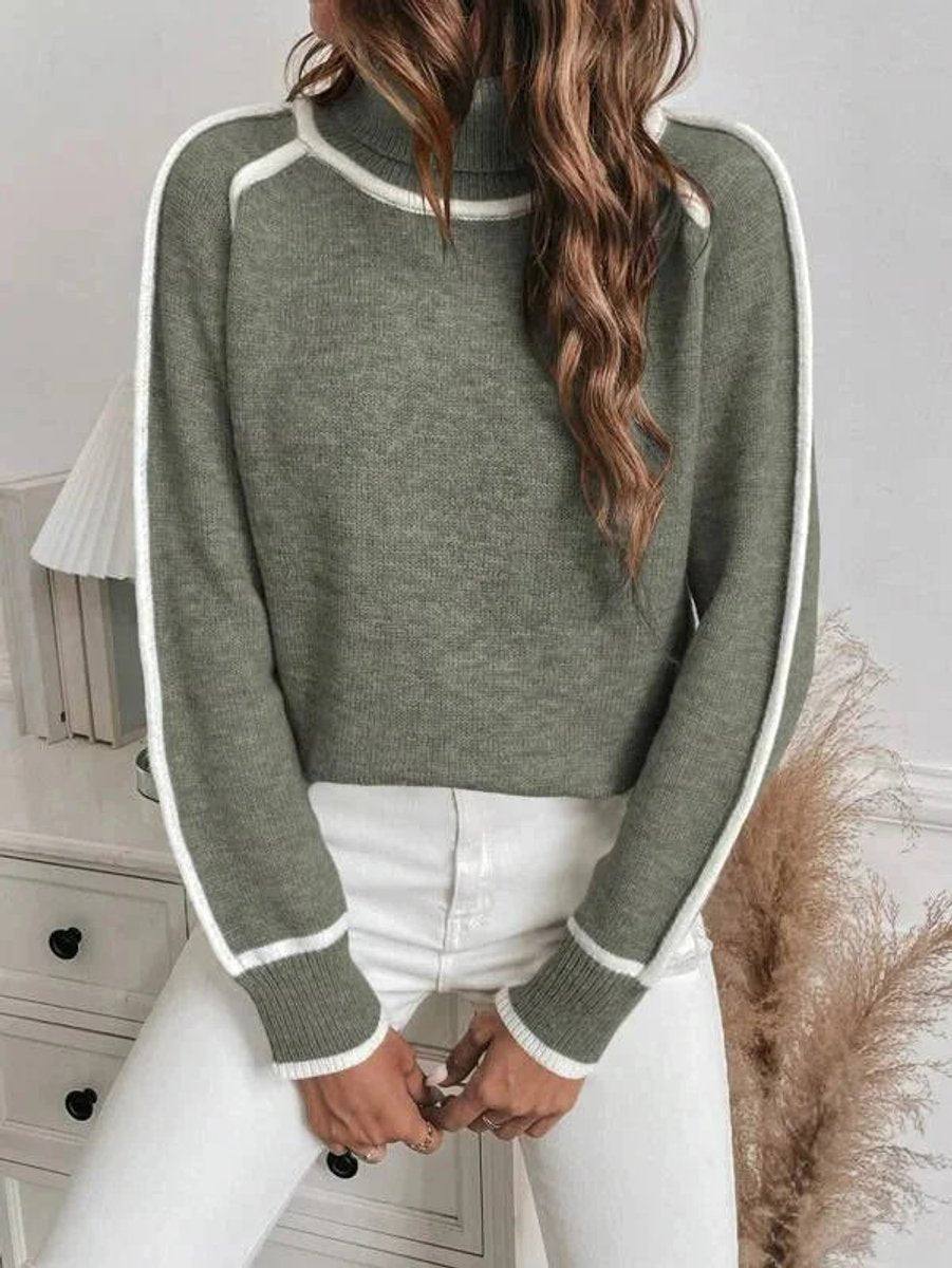Sienna | Women's Roll Neck Knitted Jumper Contrast Stripe Sleeves