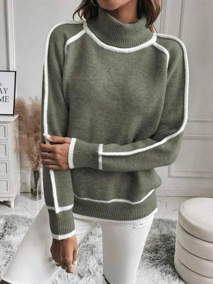 Sienna | Women's Roll Neck Knitted Jumper Contrast Stripe Sleeves