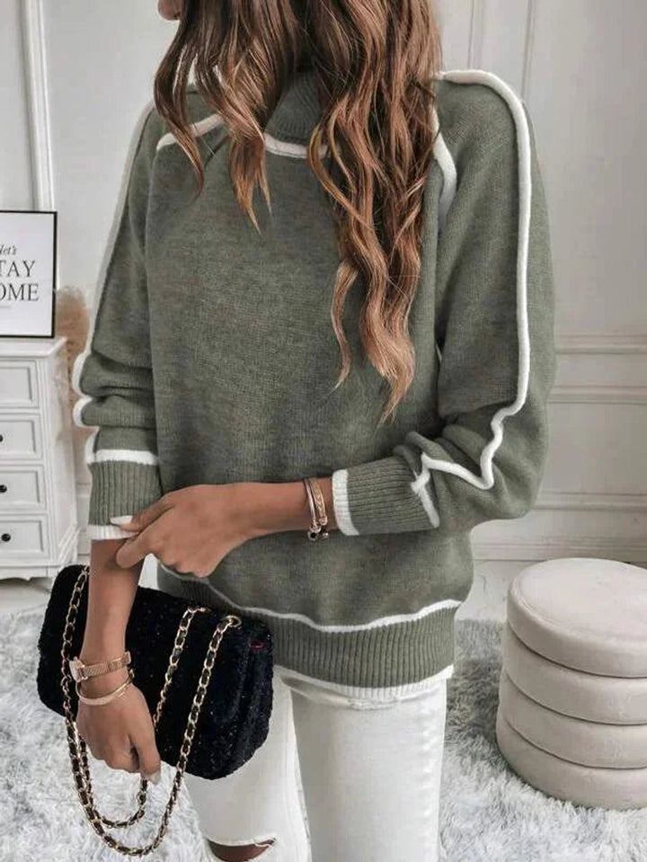 Sienna | Women's Roll Neck Knitted Jumper Contrast Stripe Sleeves