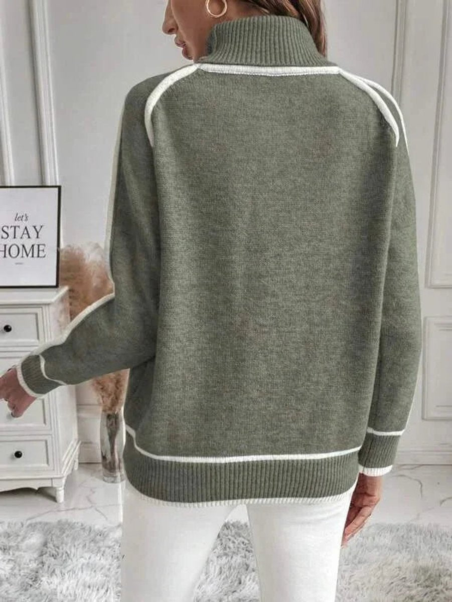 Sienna | Women's Roll Neck Knitted Jumper Contrast Stripe Sleeves