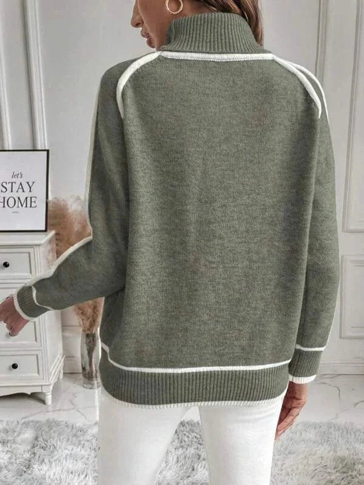 Sienna | Women's Roll Neck Knitted Jumper Contrast Stripe Sleeves