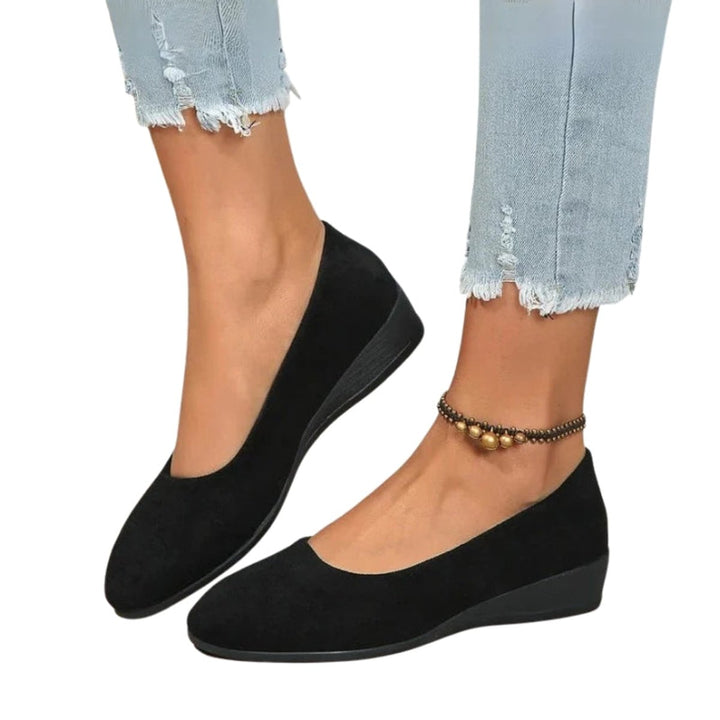 Scarlett | Women's Suede-Effect Wedge Heel Slip-On Shoes Round Toe