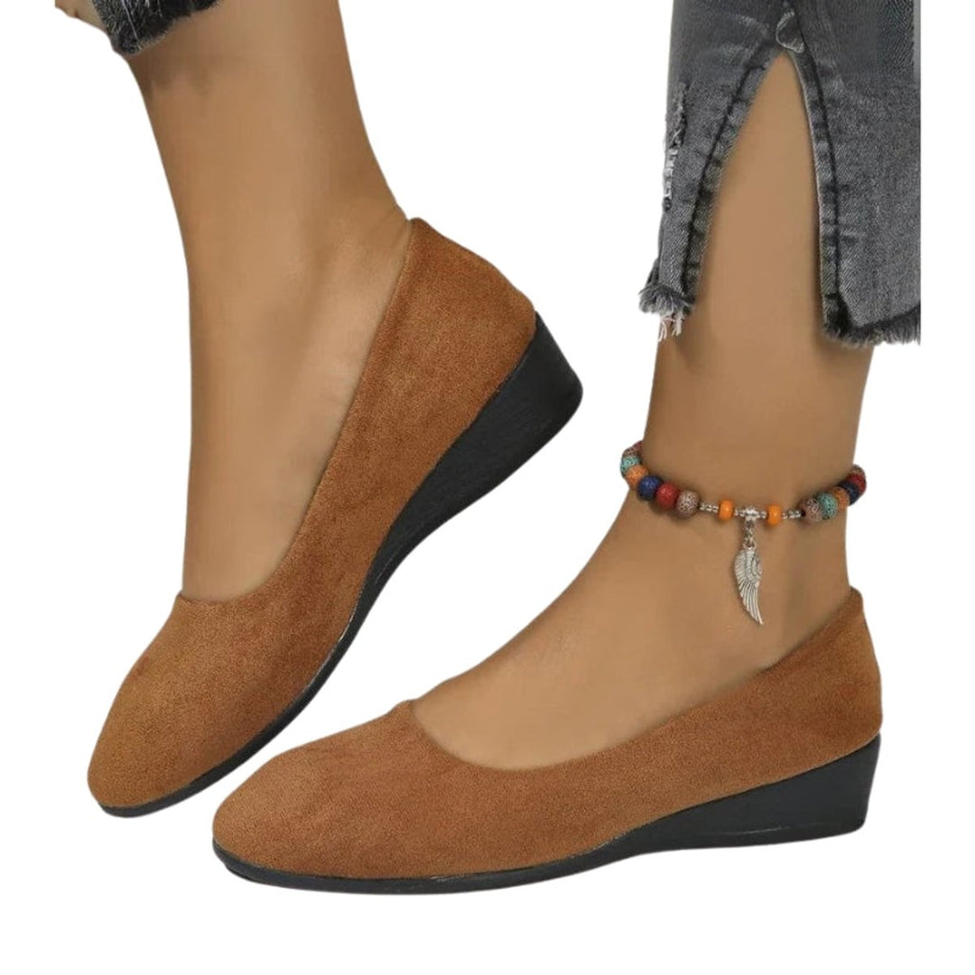 Scarlett | Women's Suede-Effect Wedge Heel Slip-On Shoes Round Toe