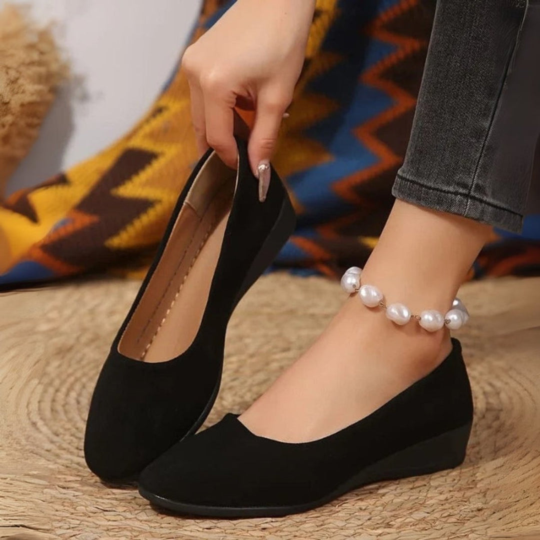 Scarlett | Women's Suede-Effect Wedge Heel Slip-On Shoes Round Toe