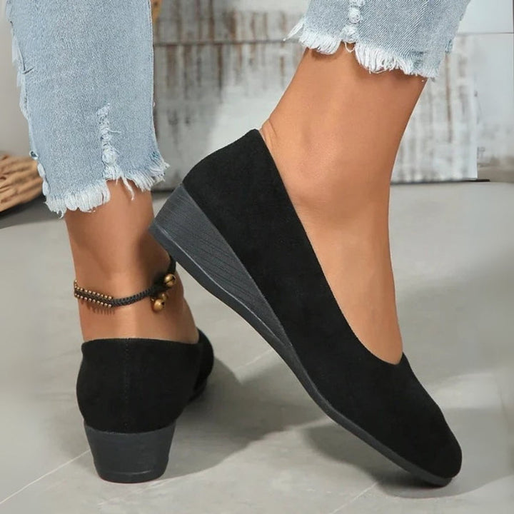Scarlett | Women's Suede-Effect Wedge Heel Slip-On Shoes Round Toe