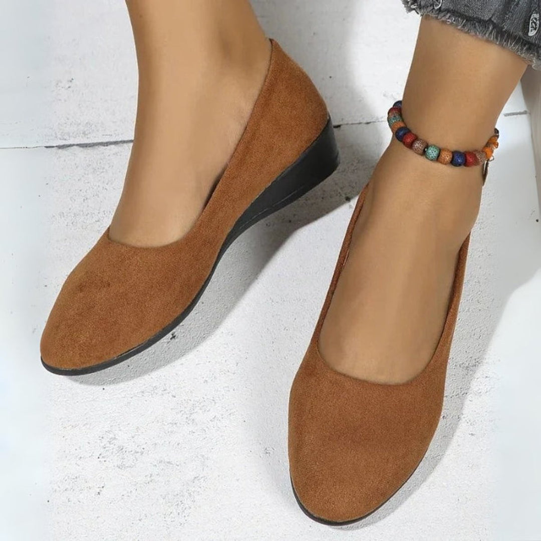 Scarlett | Women's Suede-Effect Wedge Heel Slip-On Shoes Round Toe