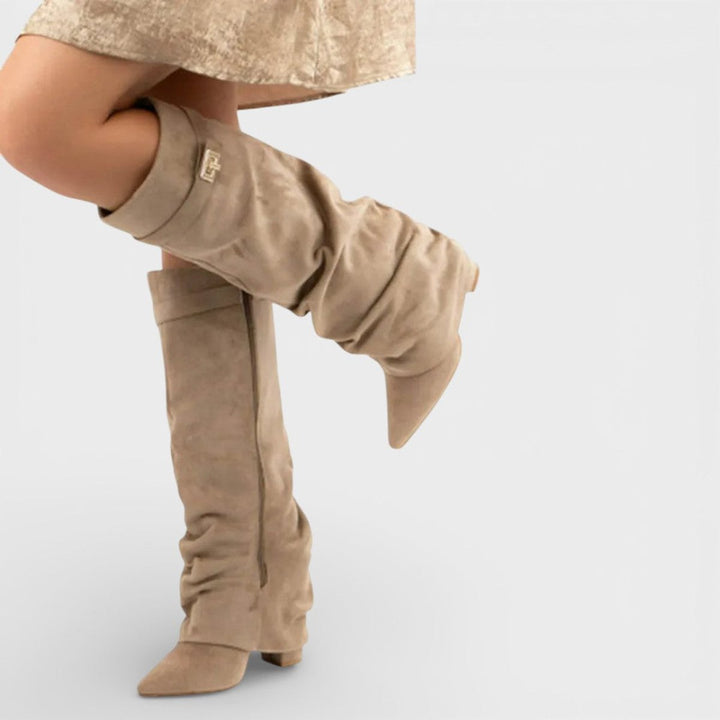 Amelia | Women's Ruched Knee-High Boots Pointed-Toe Low-Heel Slouch