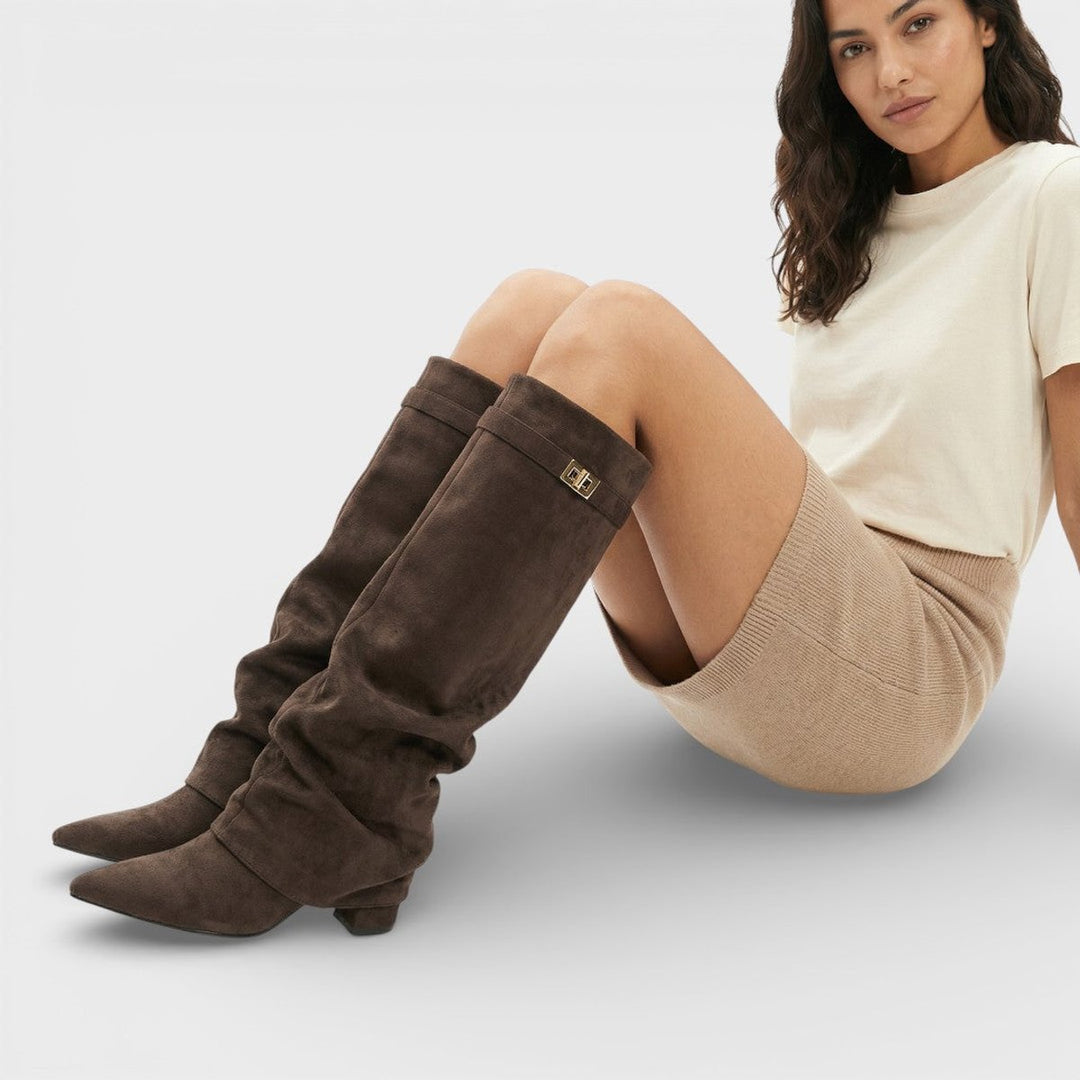 Amelia | Women's Ruched Knee-High Boots Pointed-Toe Low-Heel Slouch