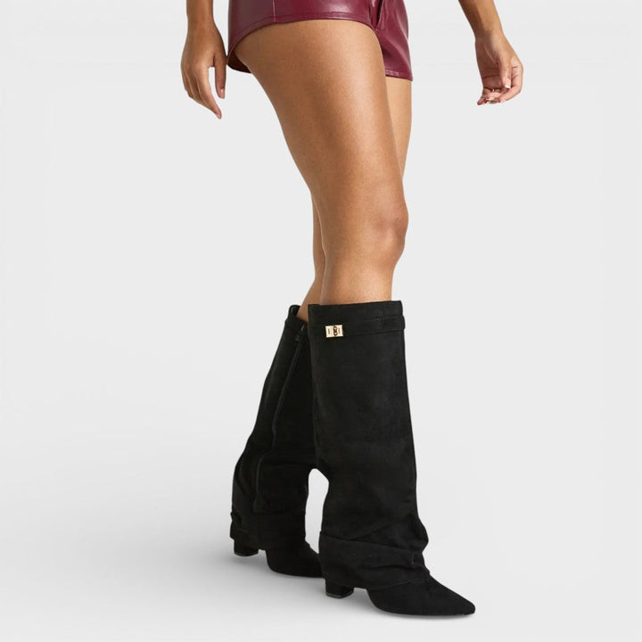 Amelia | Women's Ruched Knee-High Boots Pointed-Toe Low-Heel Slouch