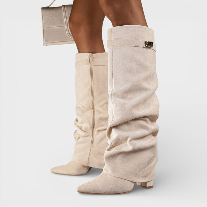 Amelia | Women's Ruched Knee-High Boots Pointed-Toe Low-Heel Slouch
