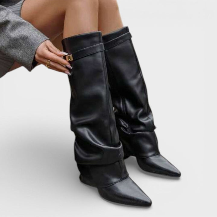 Amelia | Women's Ruched Knee-High Boots Pointed-Toe Low-Heel Slouch