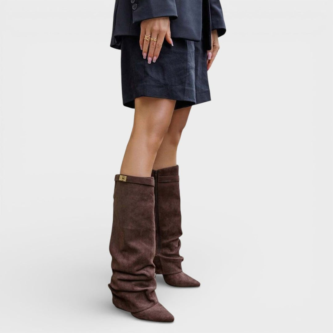 Amelia | Women's Ruched Knee-High Boots Pointed-Toe Low-Heel Slouch