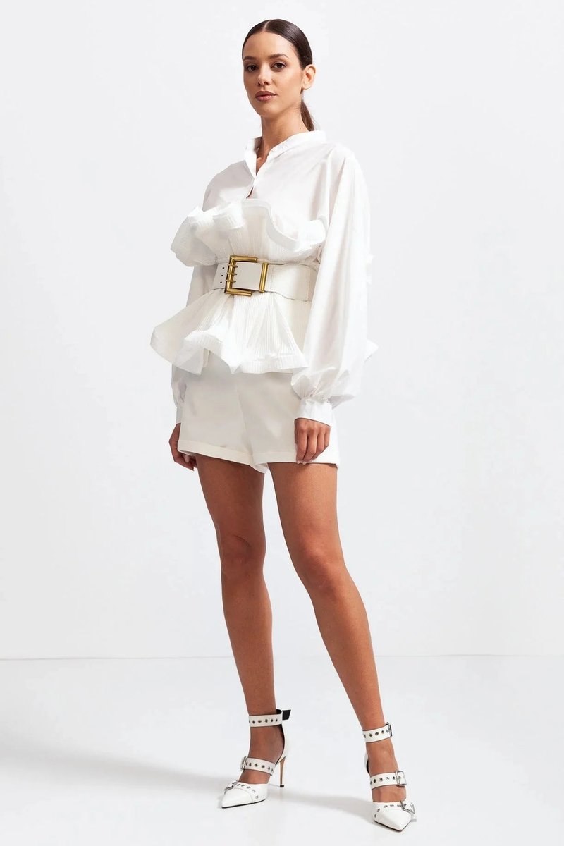 Ava | Women's Ruffle Long-Sleeve Blouse Voluminous Puff Sleeve Top