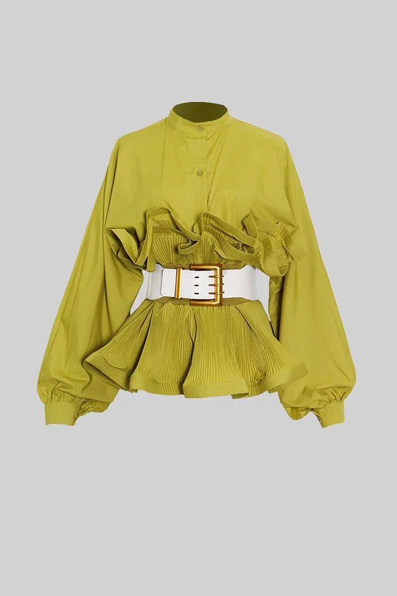 Ava | Women's Ruffle Long-Sleeve Blouse Voluminous Puff Sleeve Top