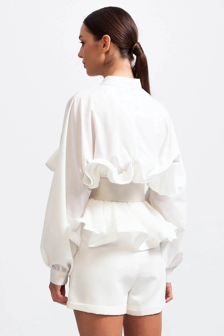 Ava | Women's Ruffle Long-Sleeve Blouse Voluminous Puff Sleeve Top