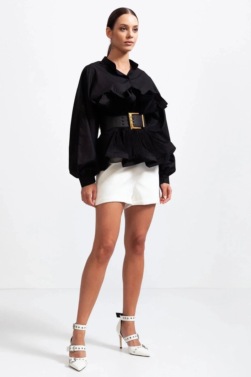 Ava | Women's Ruffle Long-Sleeve Blouse Voluminous Puff Sleeve Top