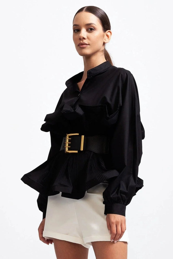 Ava | Women's Ruffle Long-Sleeve Blouse Voluminous Puff Sleeve Top