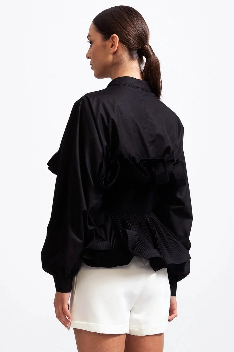 Ava | Women's Ruffle Long-Sleeve Blouse Voluminous Puff Sleeve Top